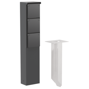 Tuinpaal 3 stopcontacten, grondpin, zwart