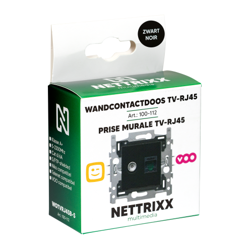 NTX100112-Wandcontactdoos TV-RJ45 ZWART Niko-compatibel-Nettrixx Multimedia