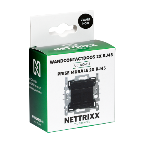 NTX100114-Wandcontactdoos 2xRJ45 ZWART Niko-compatibel-Nettrixx Multimedia