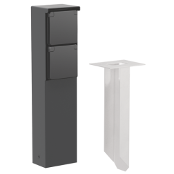 Tuinpaal met grondpin, 2 stopcontacten, zwart